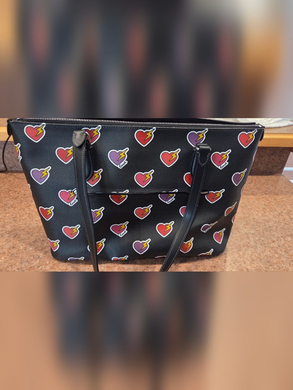 NWT Coach Black Heart Print Tote - Picture 8 of 9